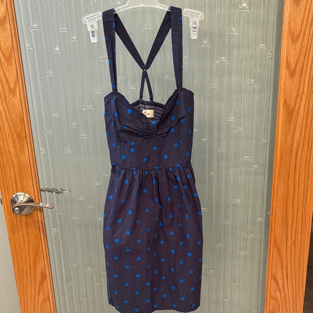 Hollister Navy Sundress with Blue Polka Dots